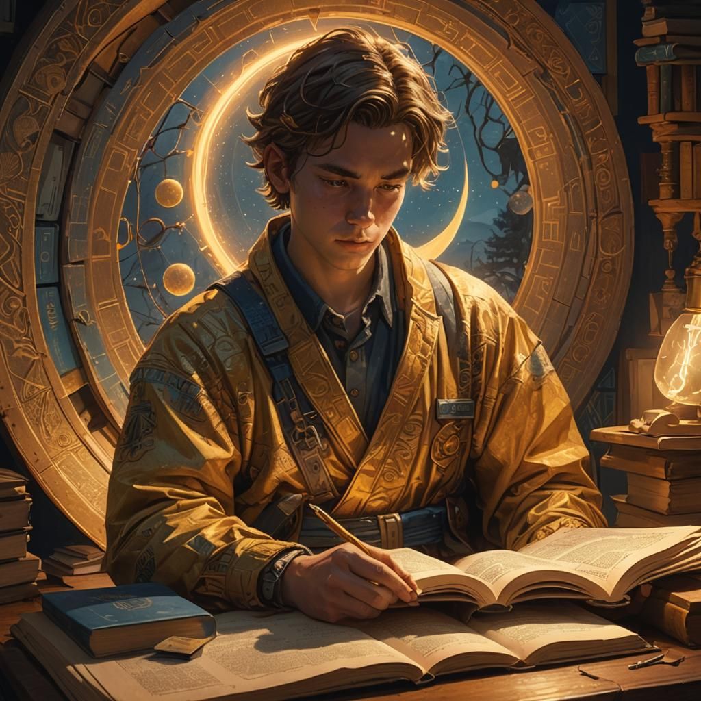 Student Studying a Glowing Book: Fantasy Concept Art