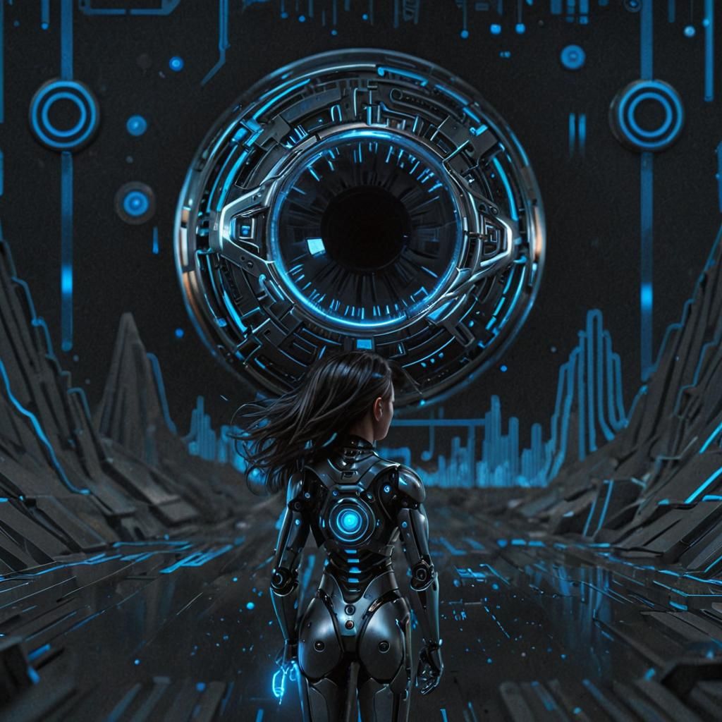 Detailed Robotic Eye with Blue Circuits