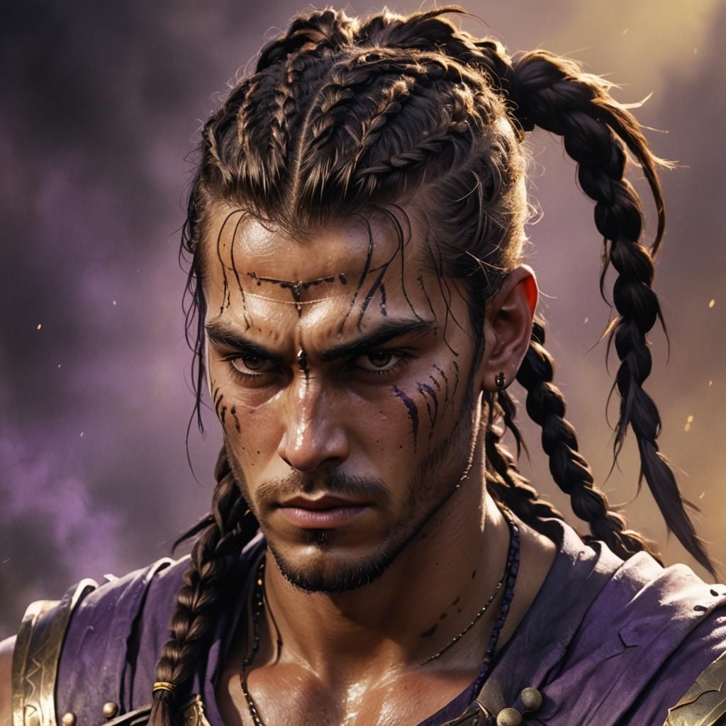 Fantasy Warrior with Braids in Golden Light