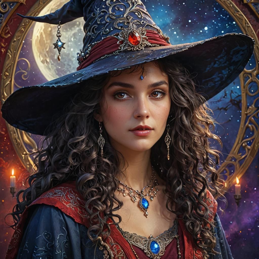 Art Nouveau Witch Portrait with Magical Effects