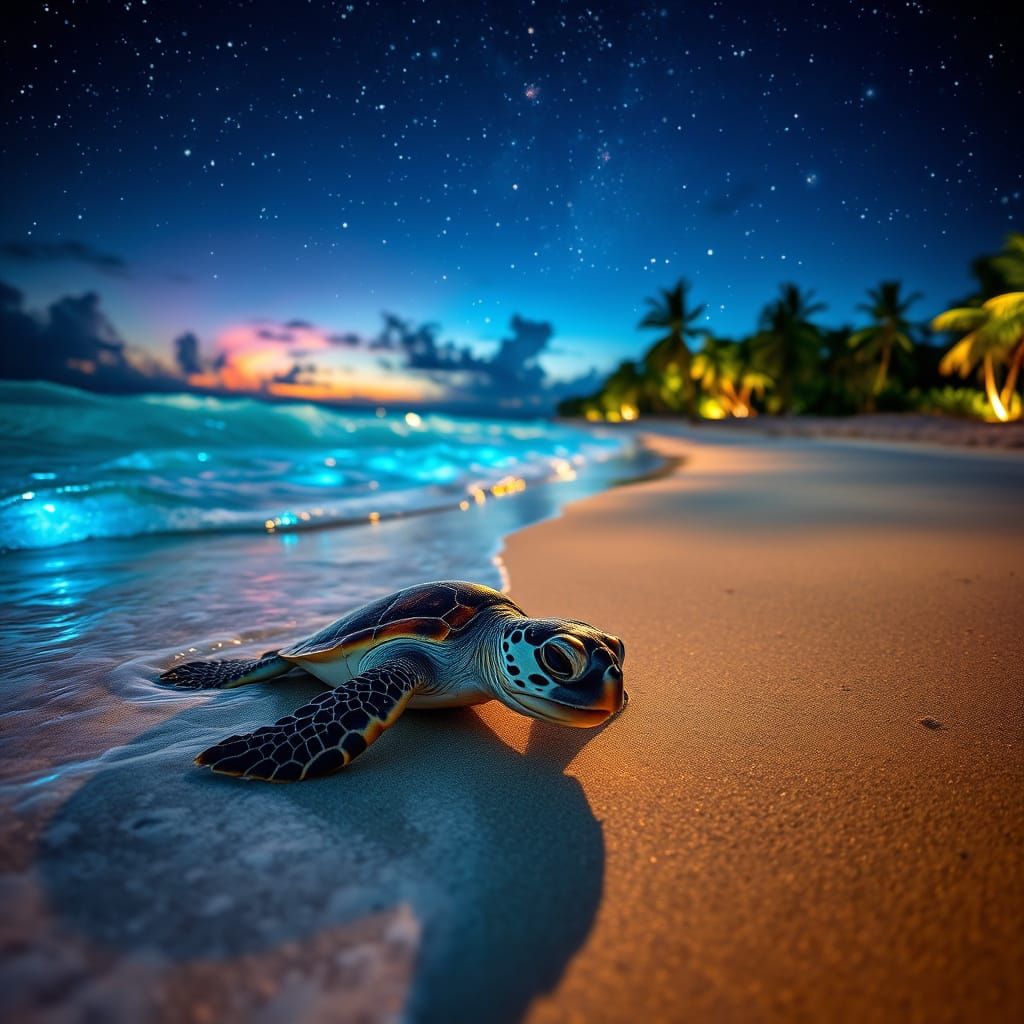 Glowing Tropical Beach at Night