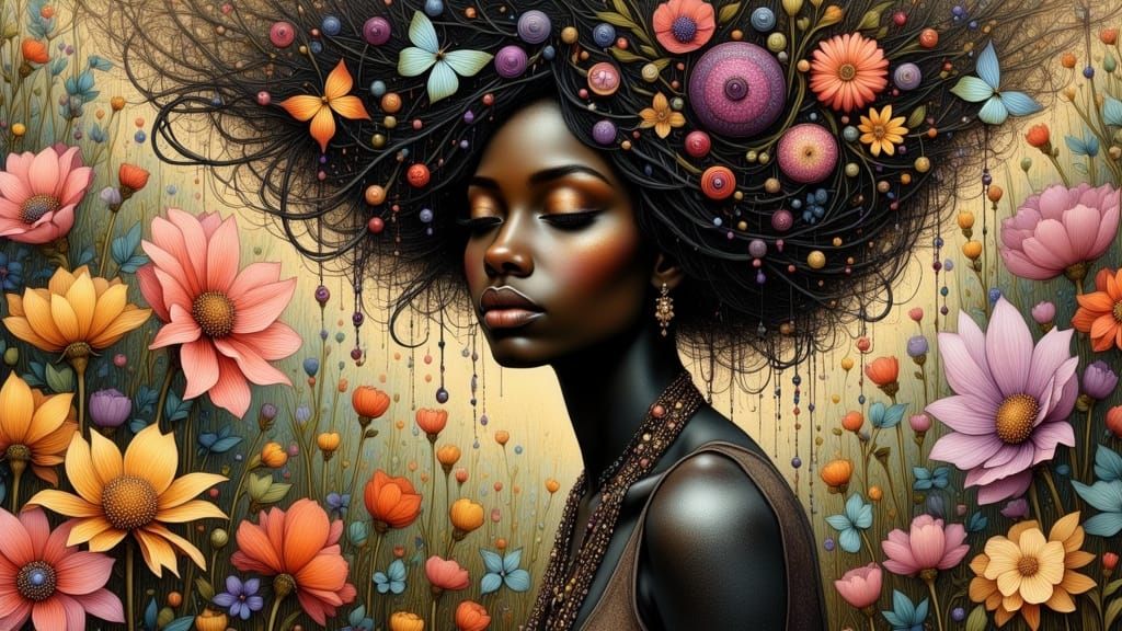 <lora:Punky Pixies:1.0> <lora:Liquid Ink Flux:1.0> Portrait, Dark Fae, Dynamic Action, Glitchcore, Art Deco, Floral, Ing...