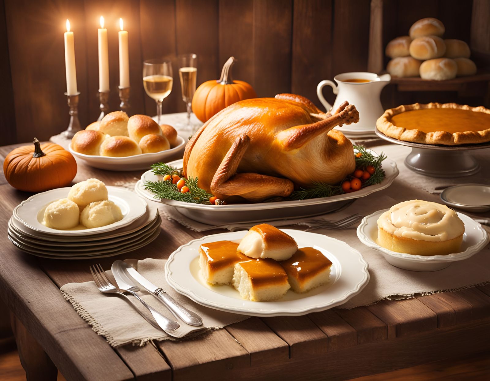 Thanksgiving Feast on Rustic Table