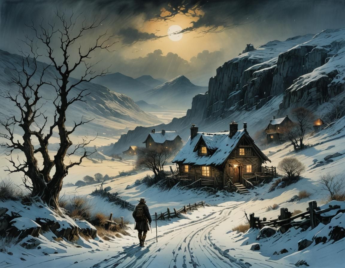 Snowstorm at Night in Cozy Valley: Rackham-Griffiths-Friedri...