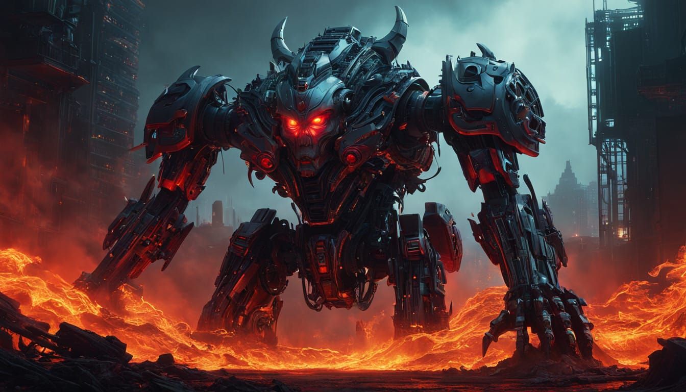 Cyborg Demon Awakens from Hellish Inferno