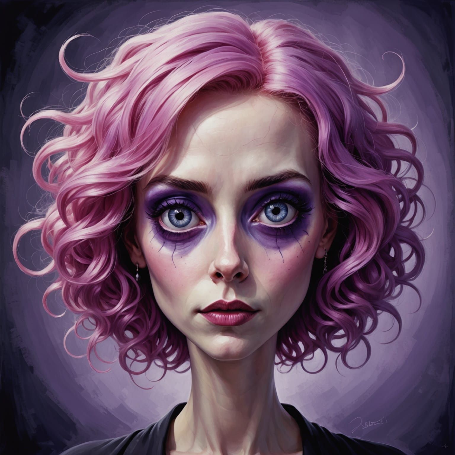 Whimsical Pink Haired Woman in a Tim Burton Aesthetic