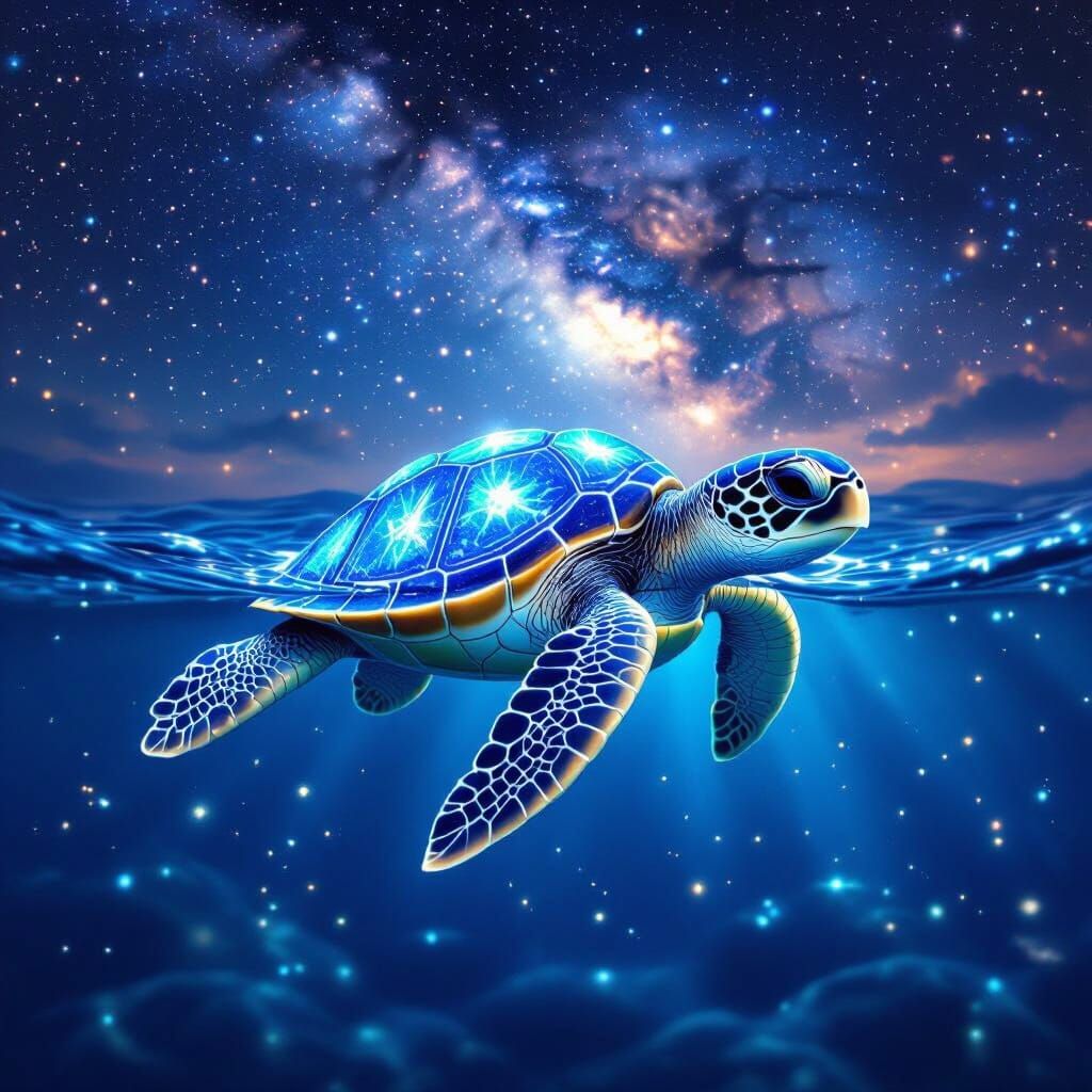 Crystal Baby Turtle Under Starry Night Sky