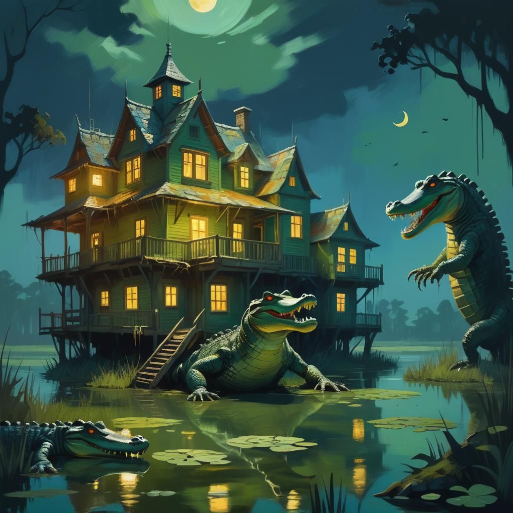 Magical Swamp House Guarded by Alligators