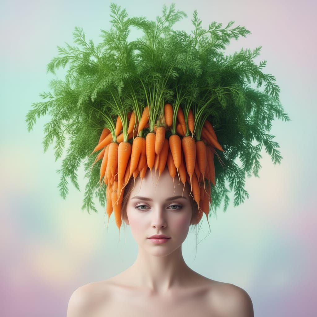 Surreal Portrait: Woman with Carrot Headpiece