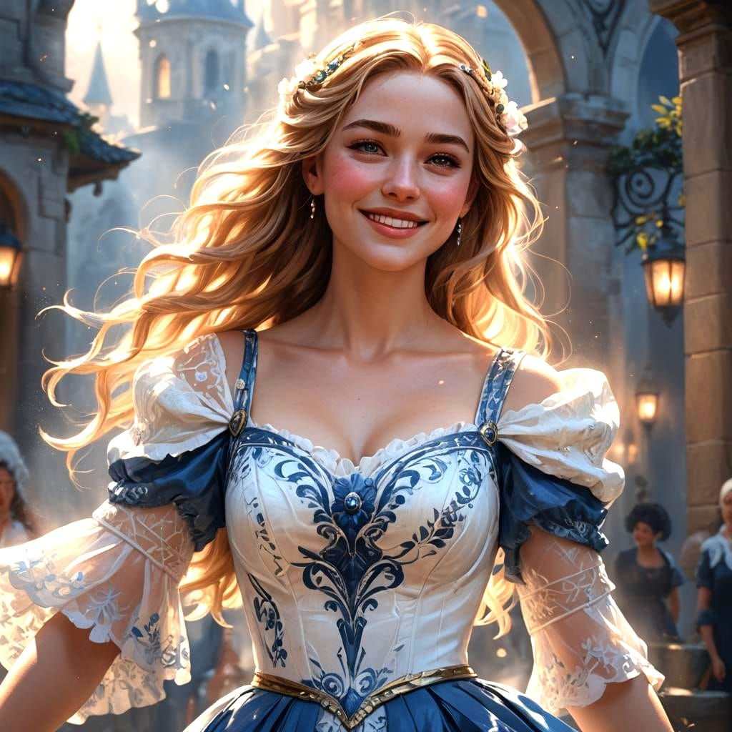 Stunning Woman in White Dress: Detailed Matte Painting