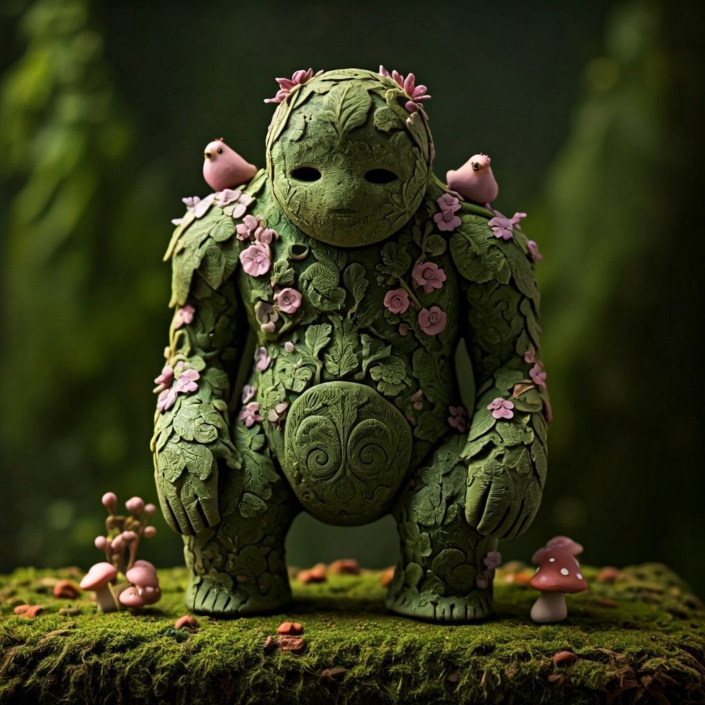 Mossy Clay Golem in Earthy Tones