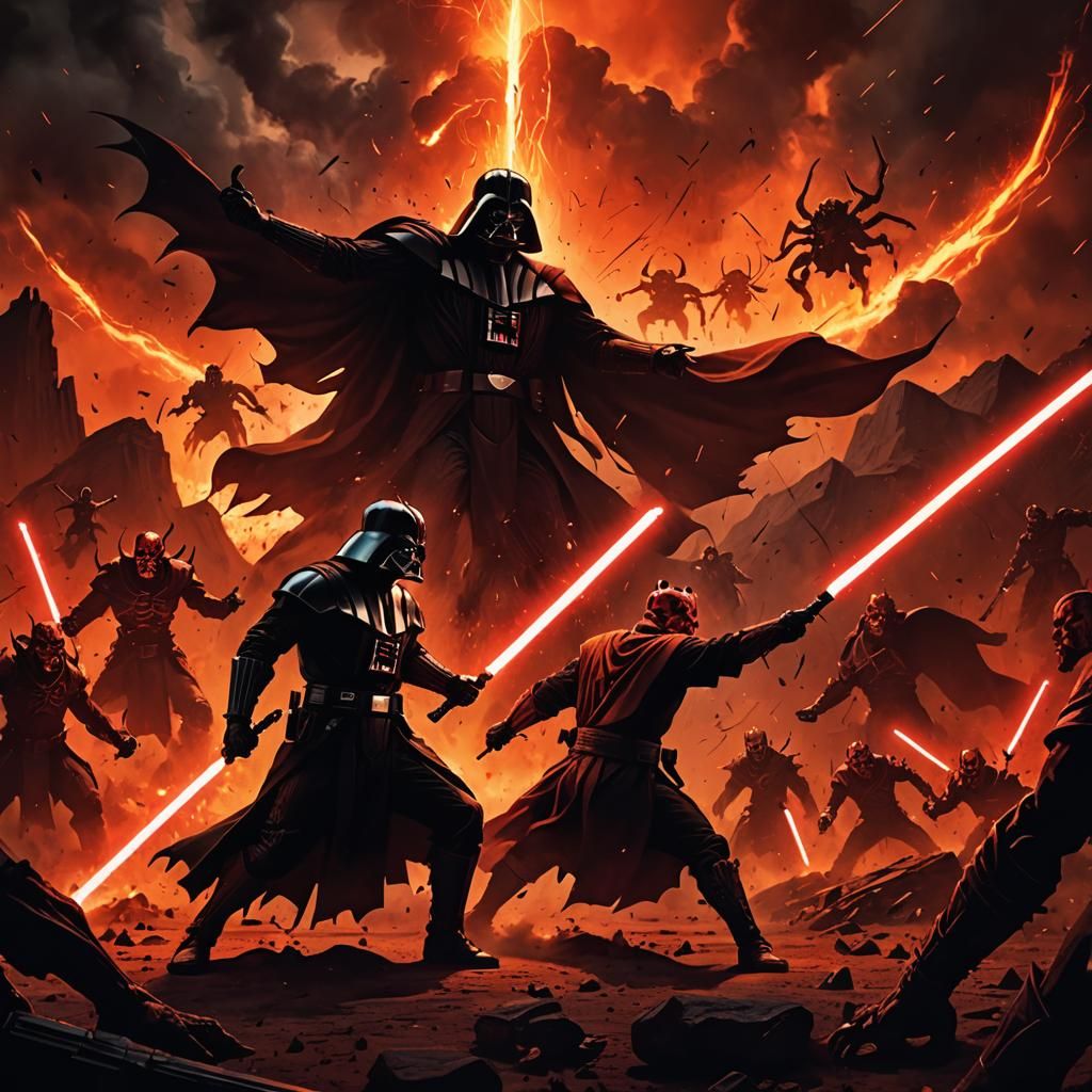 Epic Lightsaber Duel in Dark Fantasy Arena