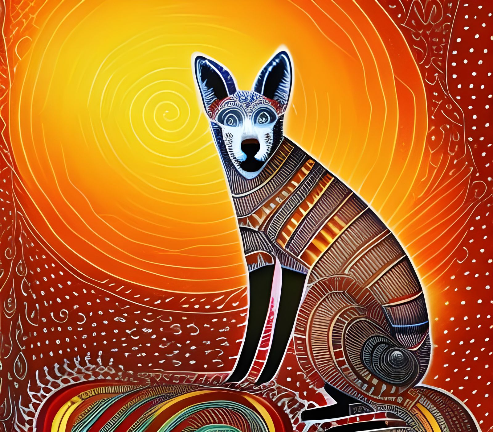 Intricate Ink Illustration of a Spiritual Dingo
