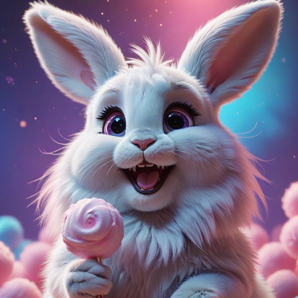 Playful Cotton Candy Bunny in Pixar Style