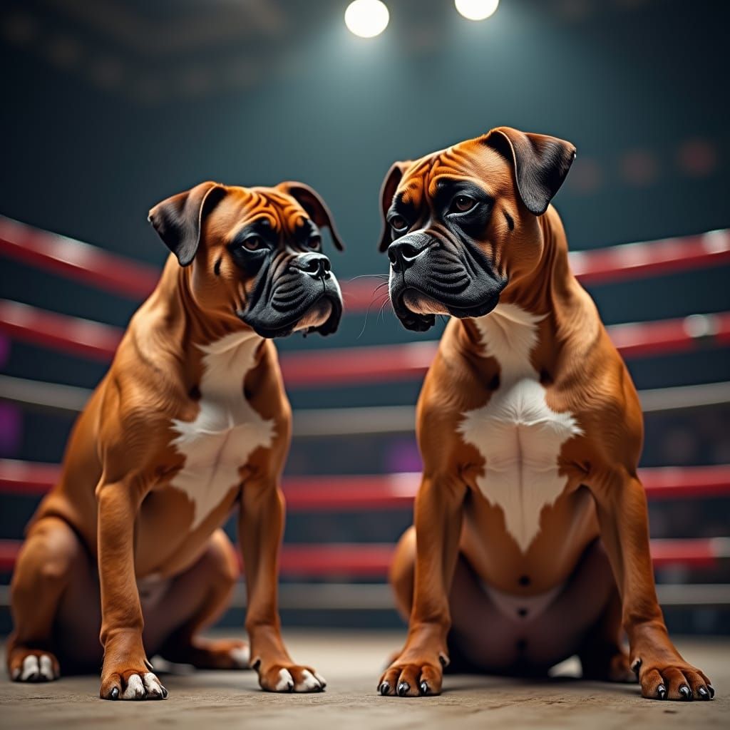 Boxer Dogs Face Off in Boxing Ring