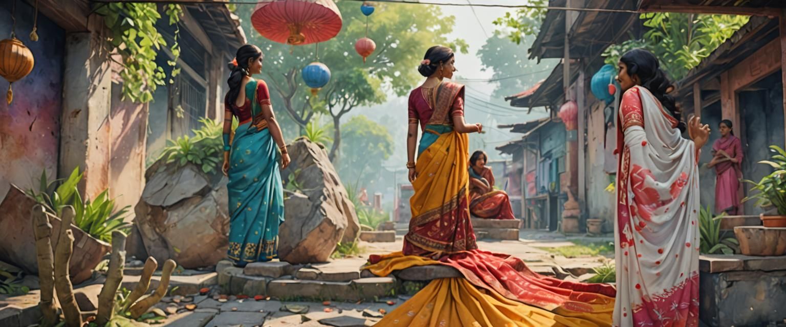 Indian Women in Malaysia: Watercolour 3D Render