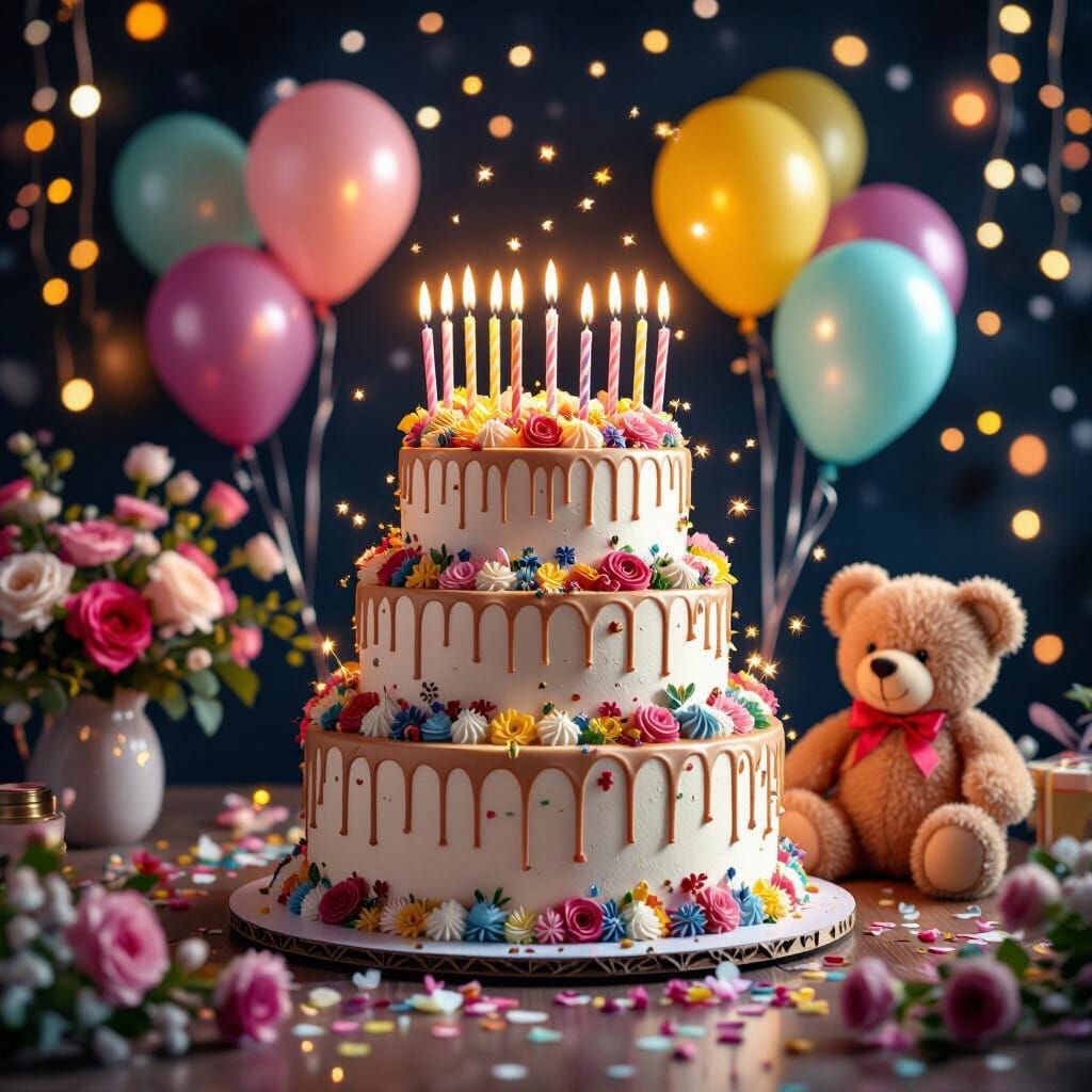 Vibrant Birthday Cake with Animated Festive Decorations