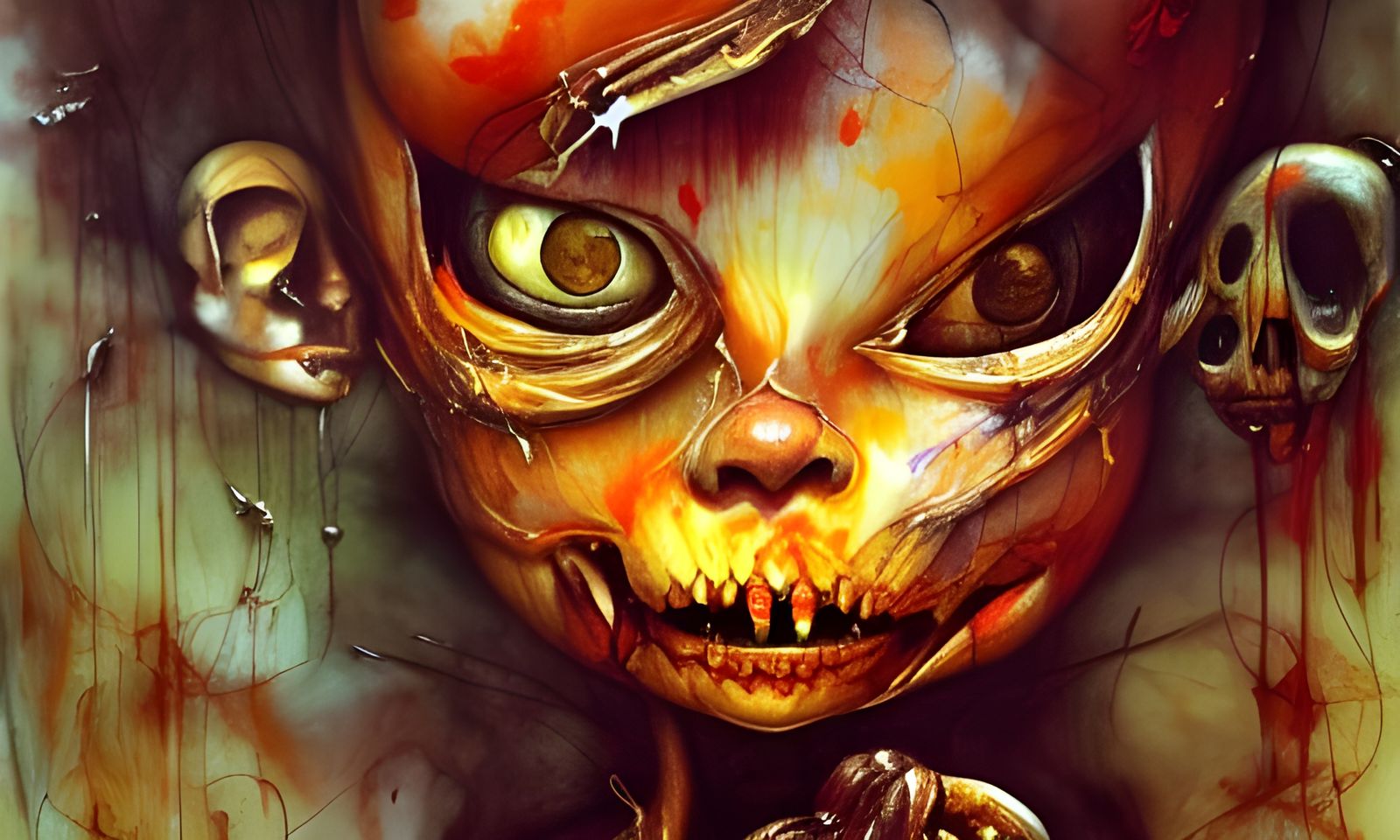 Grotesque Chibi Jack-o-Lantern Mixed Media Painting