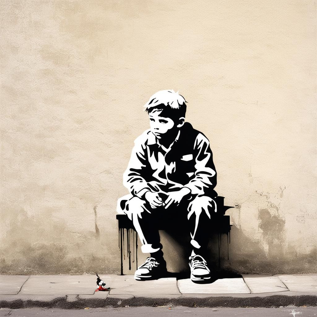 Waiting Boy in Banksy Style