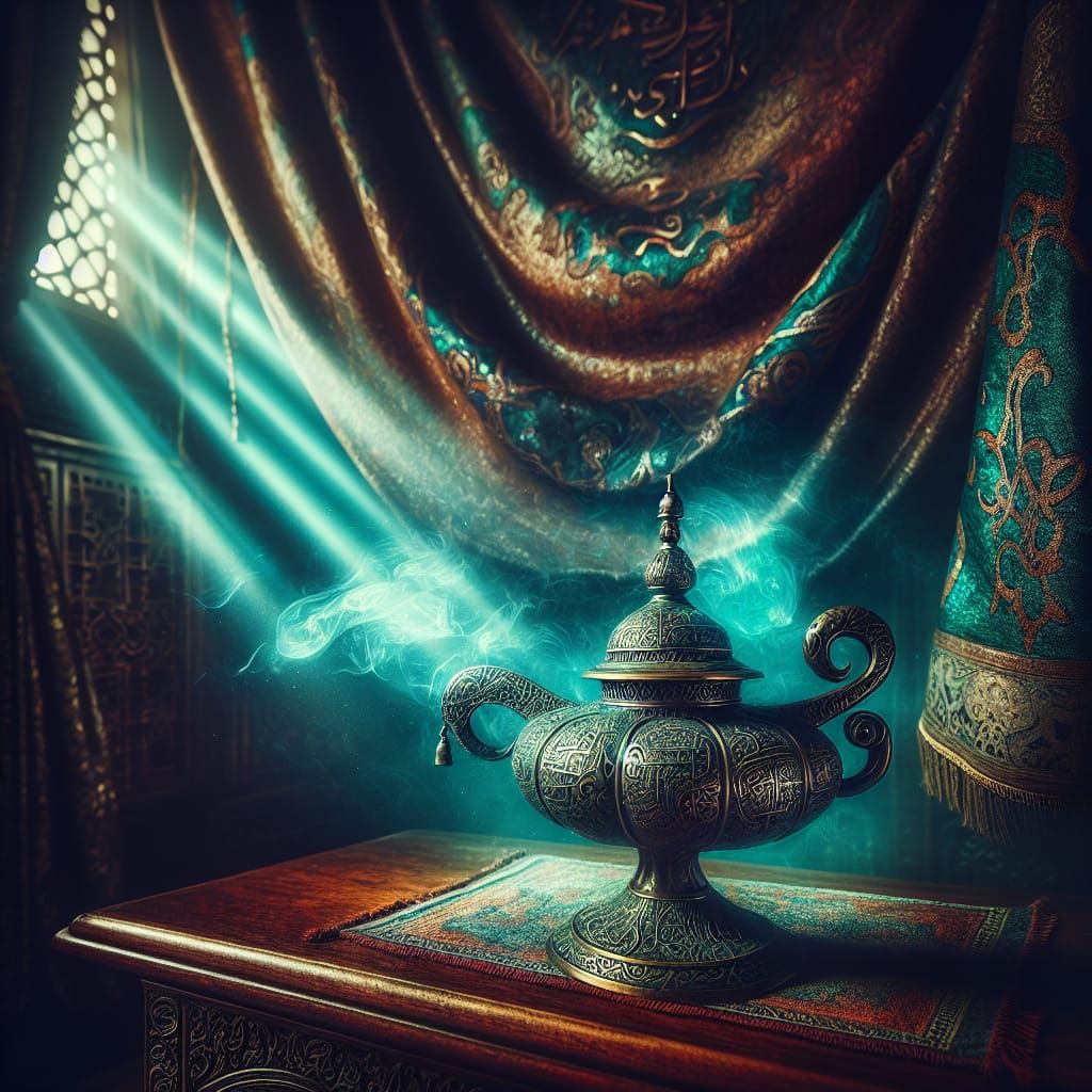 Mystical Middle Eastern Lamp on Mahogany Table