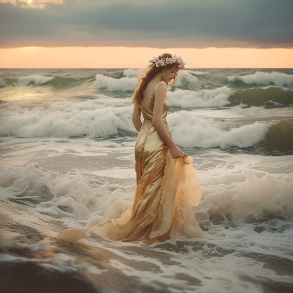 <lora:Kalety 1930:1.0> Venus emerging from the sea waves. photography
