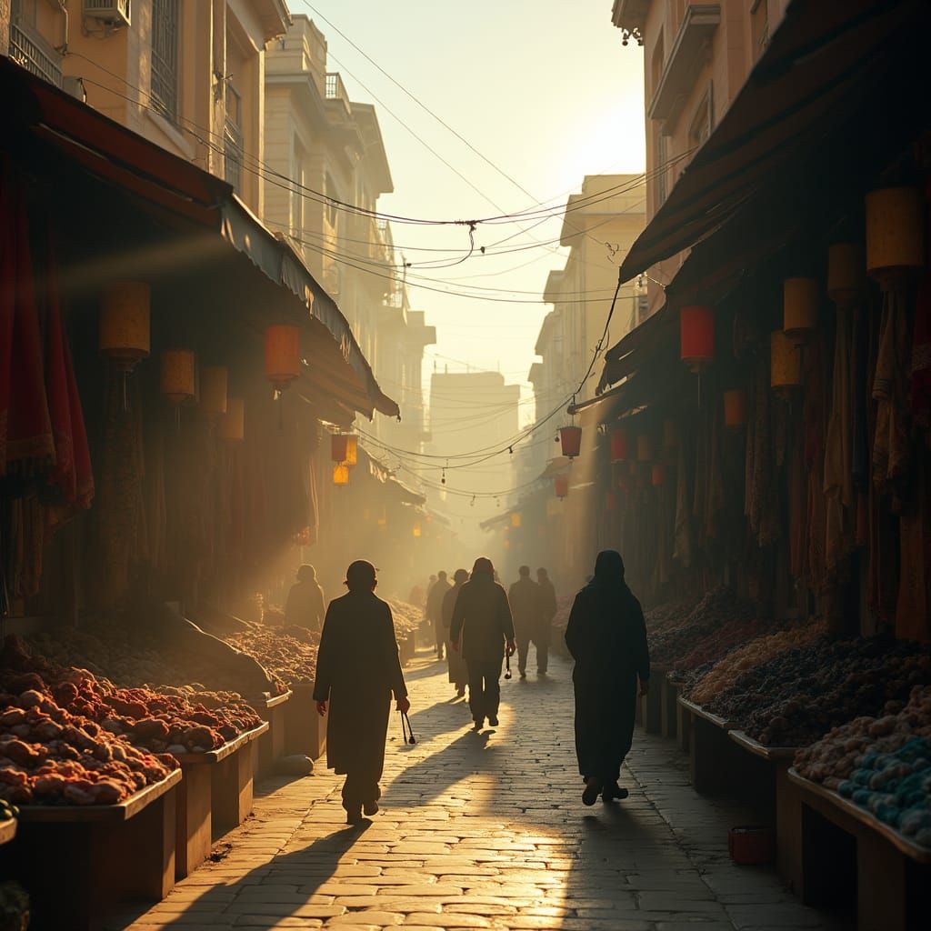 Serene Persian Market at Dawn: A Cinematic Still