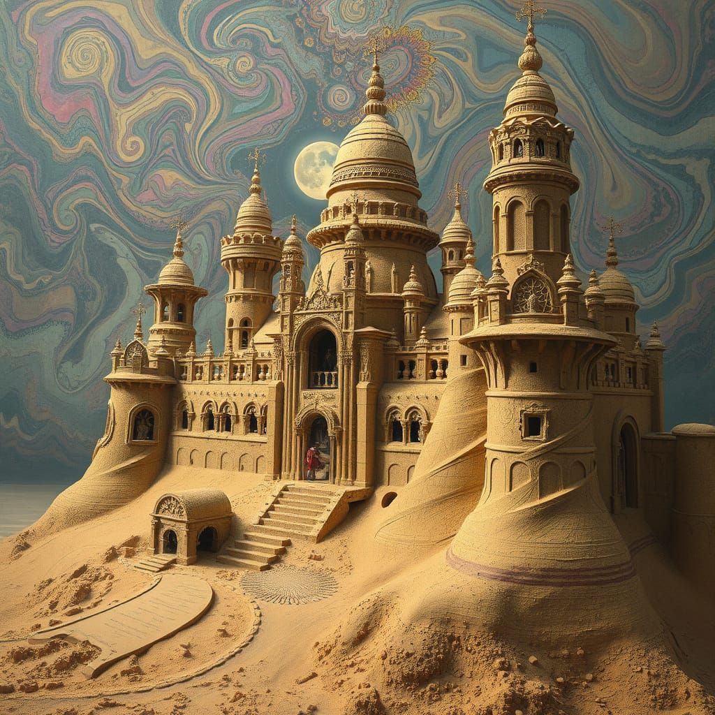 Ethereal Sand Castles in a Psychedelic Surrealist Style