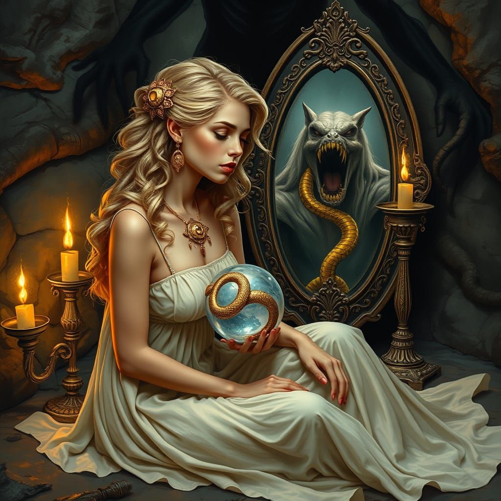Mystical Blonde in Candlelit Hideout