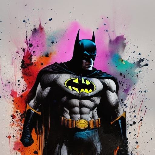 Colorful Ink Splash Batman in Dramatic Lighting
