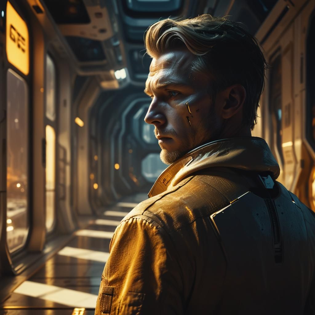 Nordic Man in Spaceship on Dystopian Mars