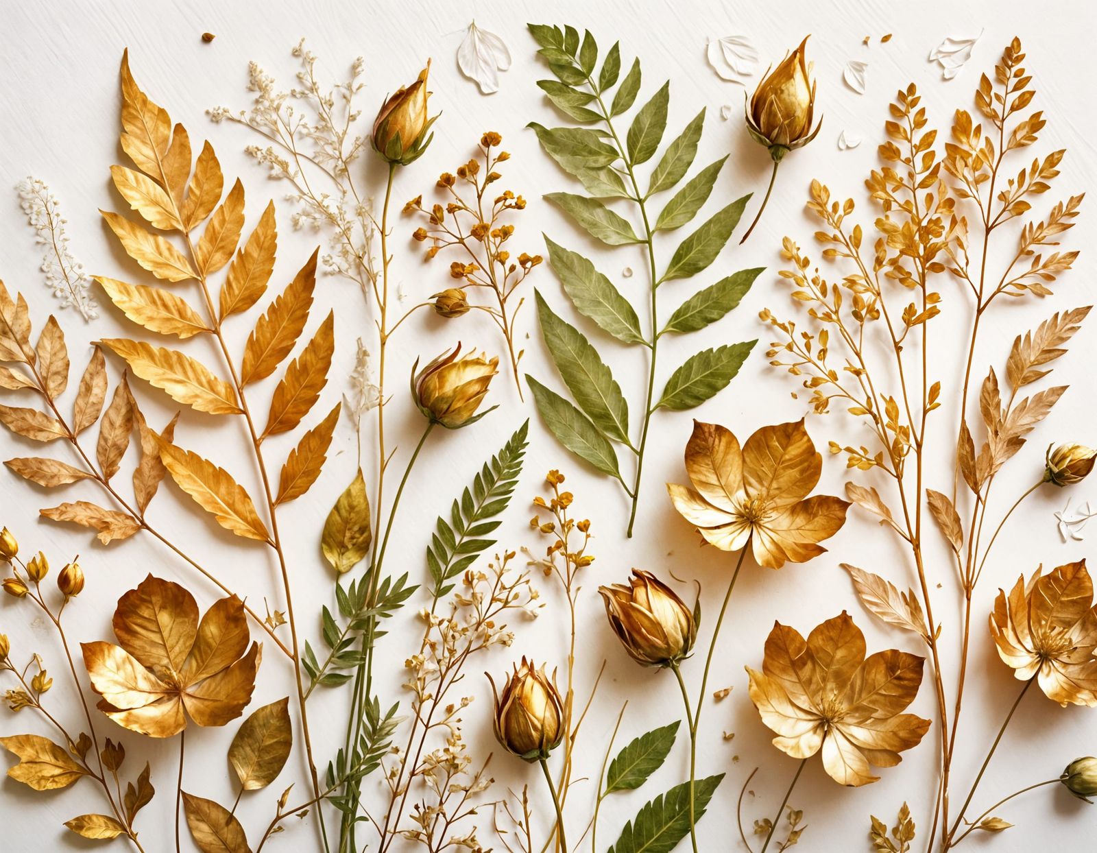 Hand-Pressed Flower and Leaf Painting in Natural Light