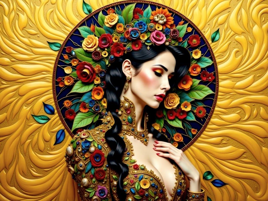 Elegant Art Nouveau Goddess in Tiffany Stained Glass