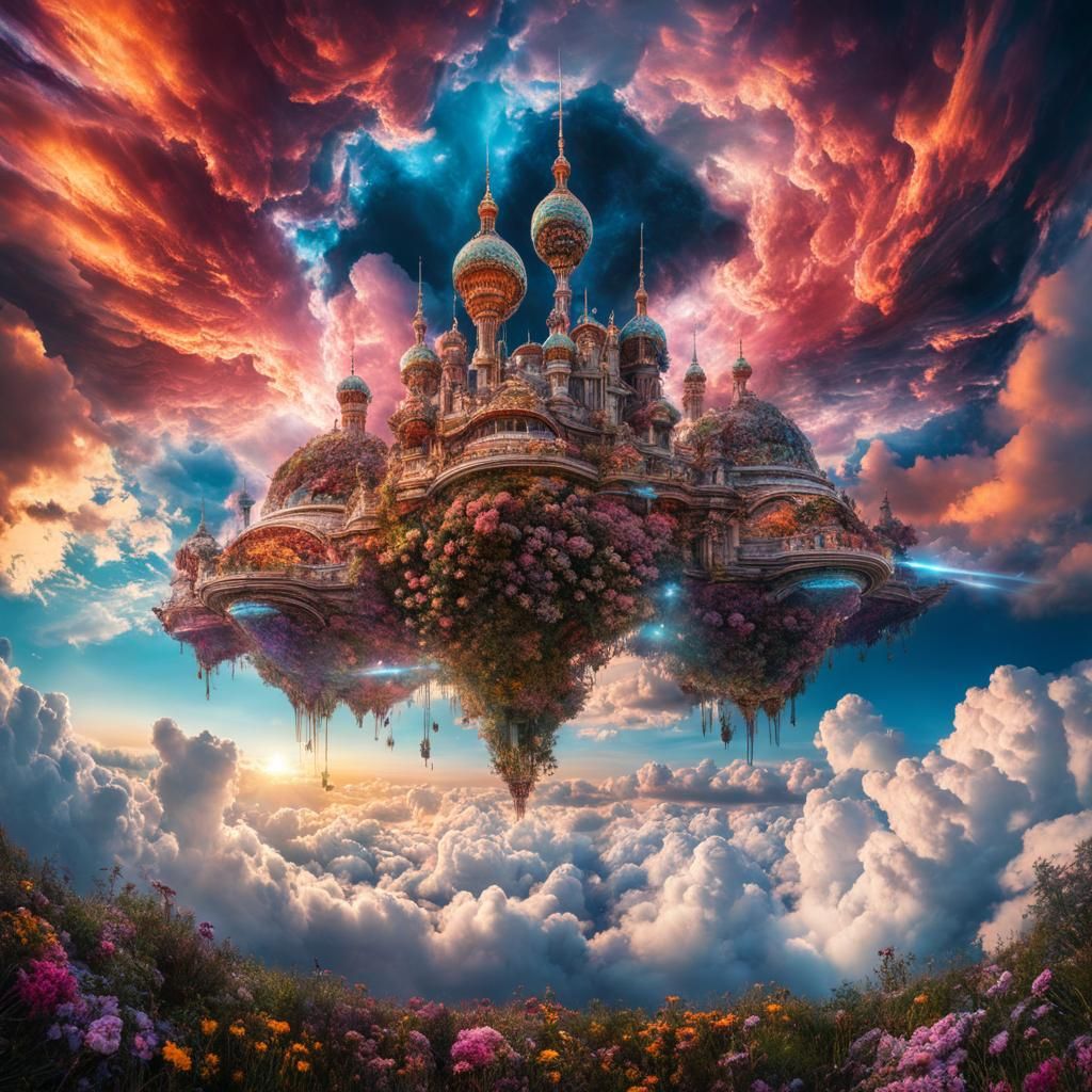 Floating City Cloudscape in Art Nouveau Style