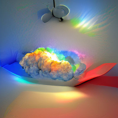 Rainbow Cloud in Minimalist White Room
