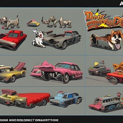 Cartoon Dogs Demolition Derby in Comic Book Style