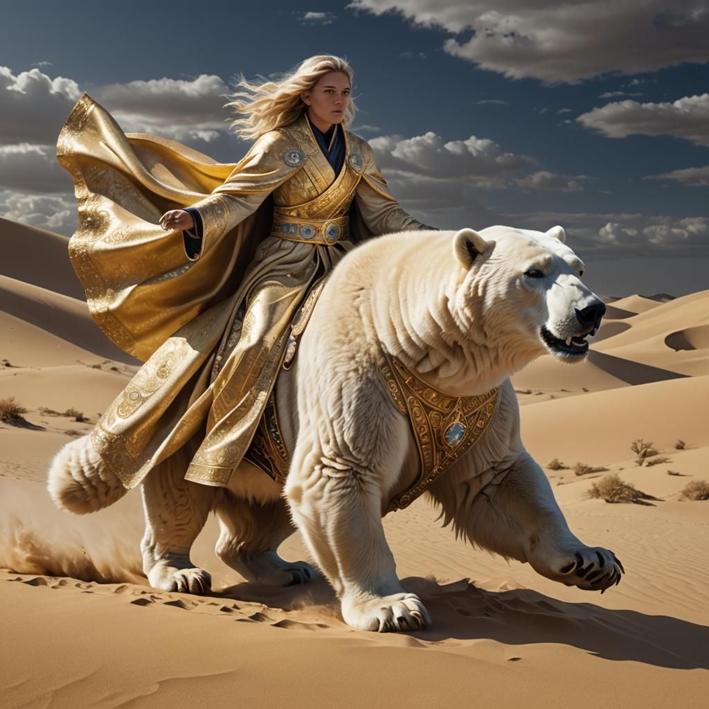 Regal Cat Rides Crystalline Polar Bear