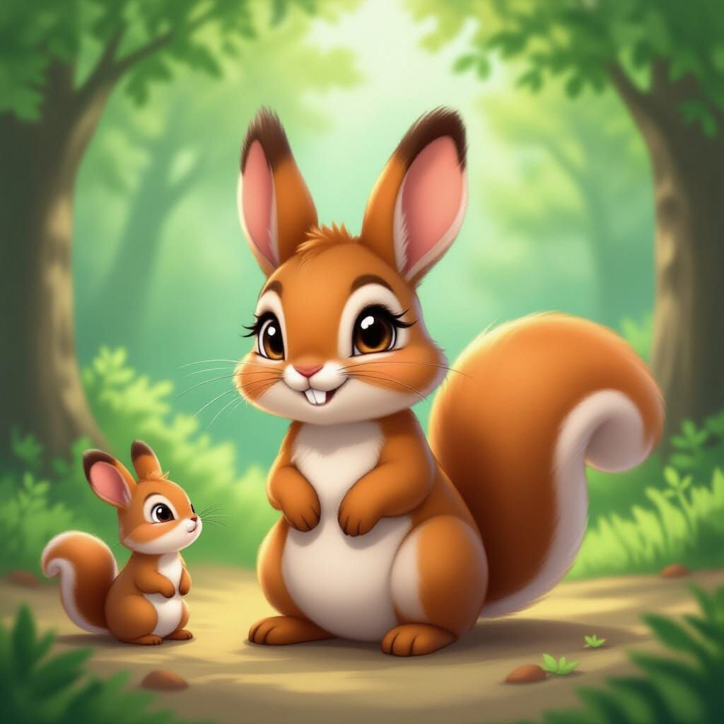 Cute Rabbit Squirrel Hybrid in Anime Style