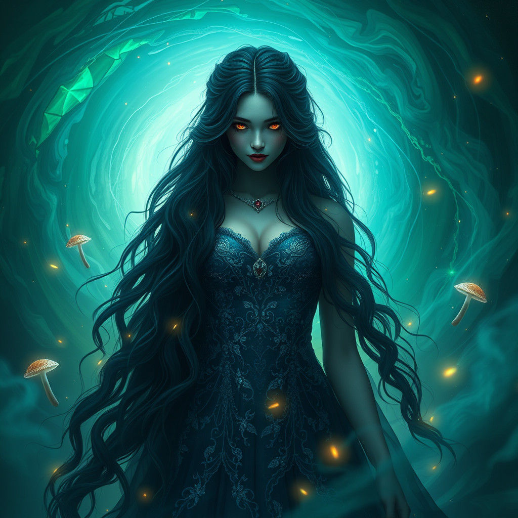 Mysterious Lilith Amidst Iridescent Mist