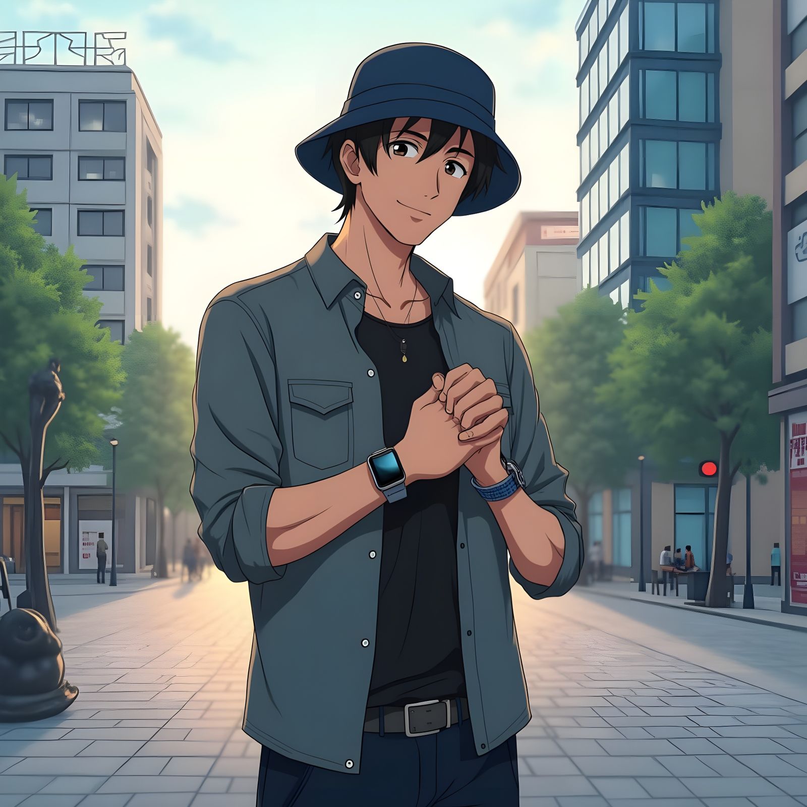 Anime-Style Asian Male with Calm and Contemplative Expressio...