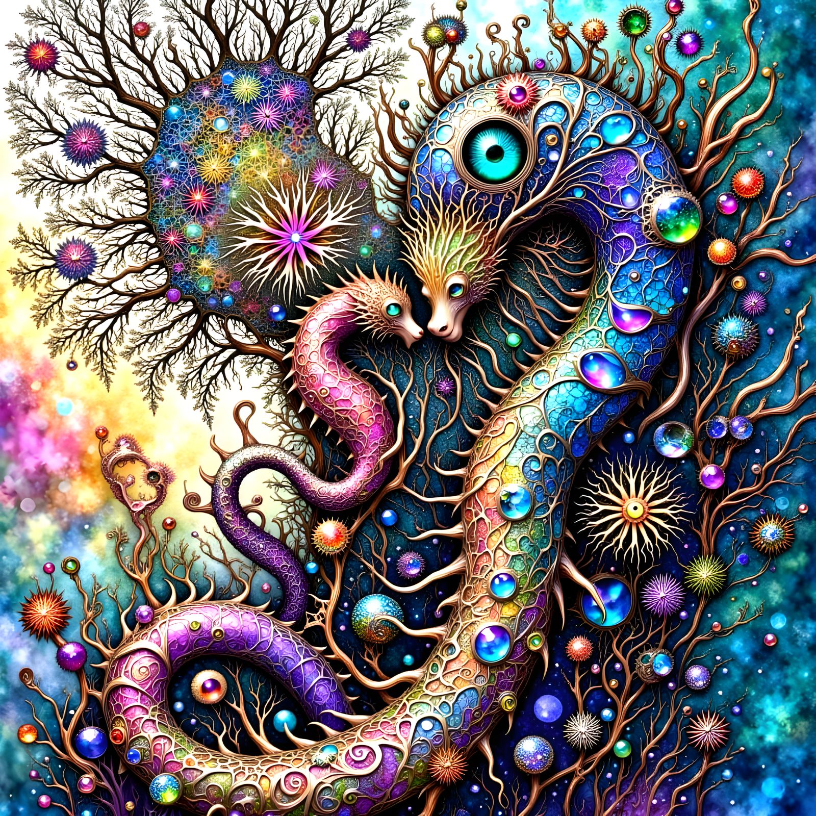 Opalescent Underwater Creature Reaching for Star