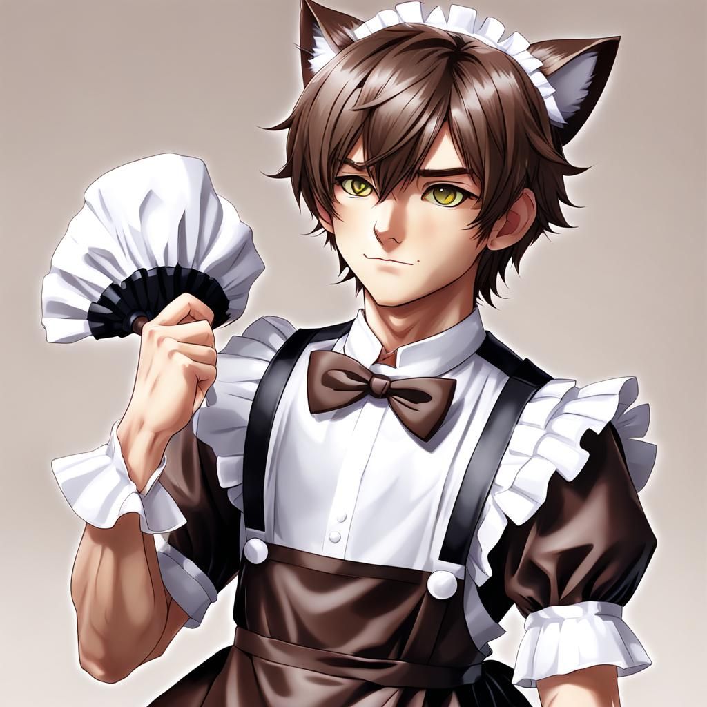 Cat-Boy Maid with Brown Hair