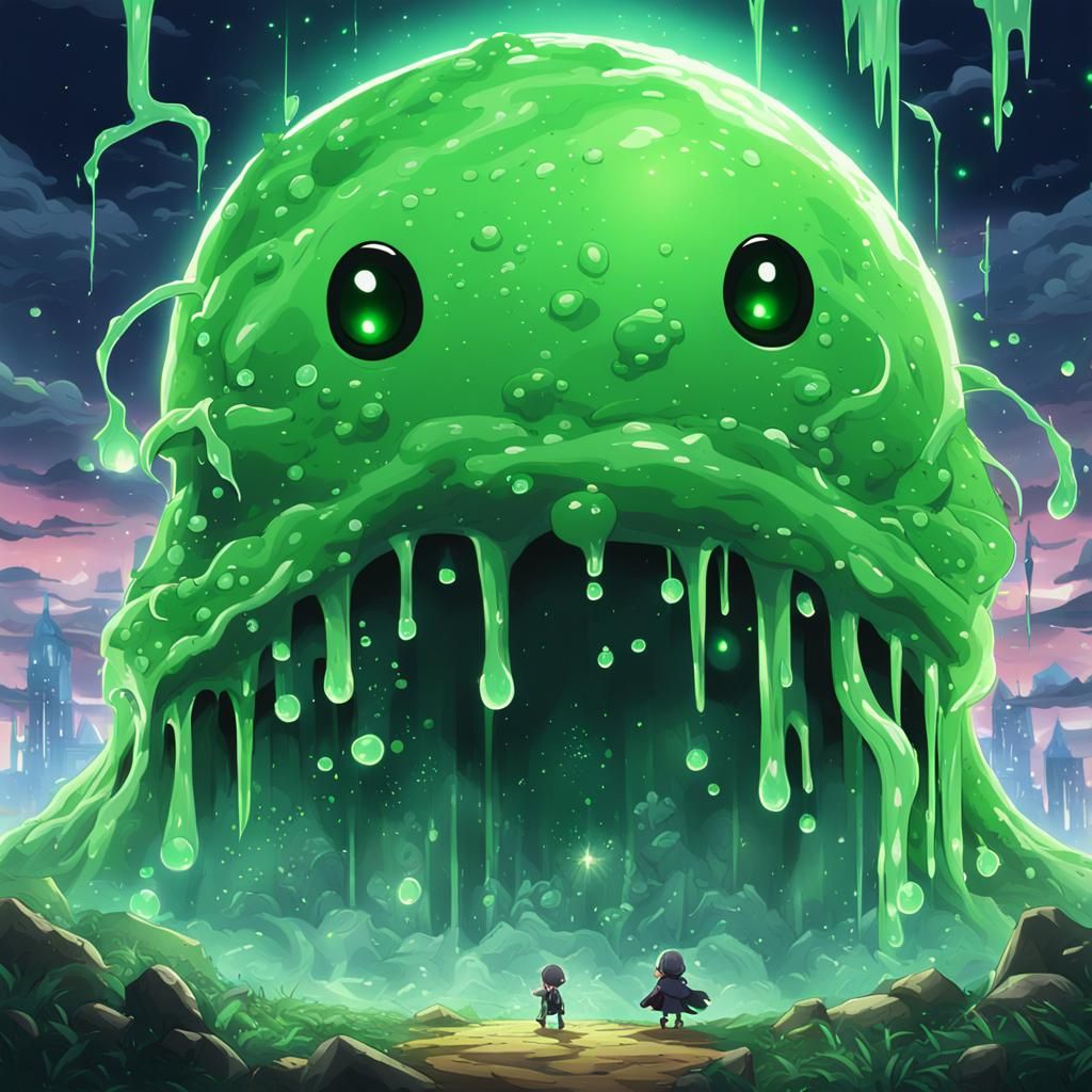 Glowing Green Slime in Anime Fantasy World