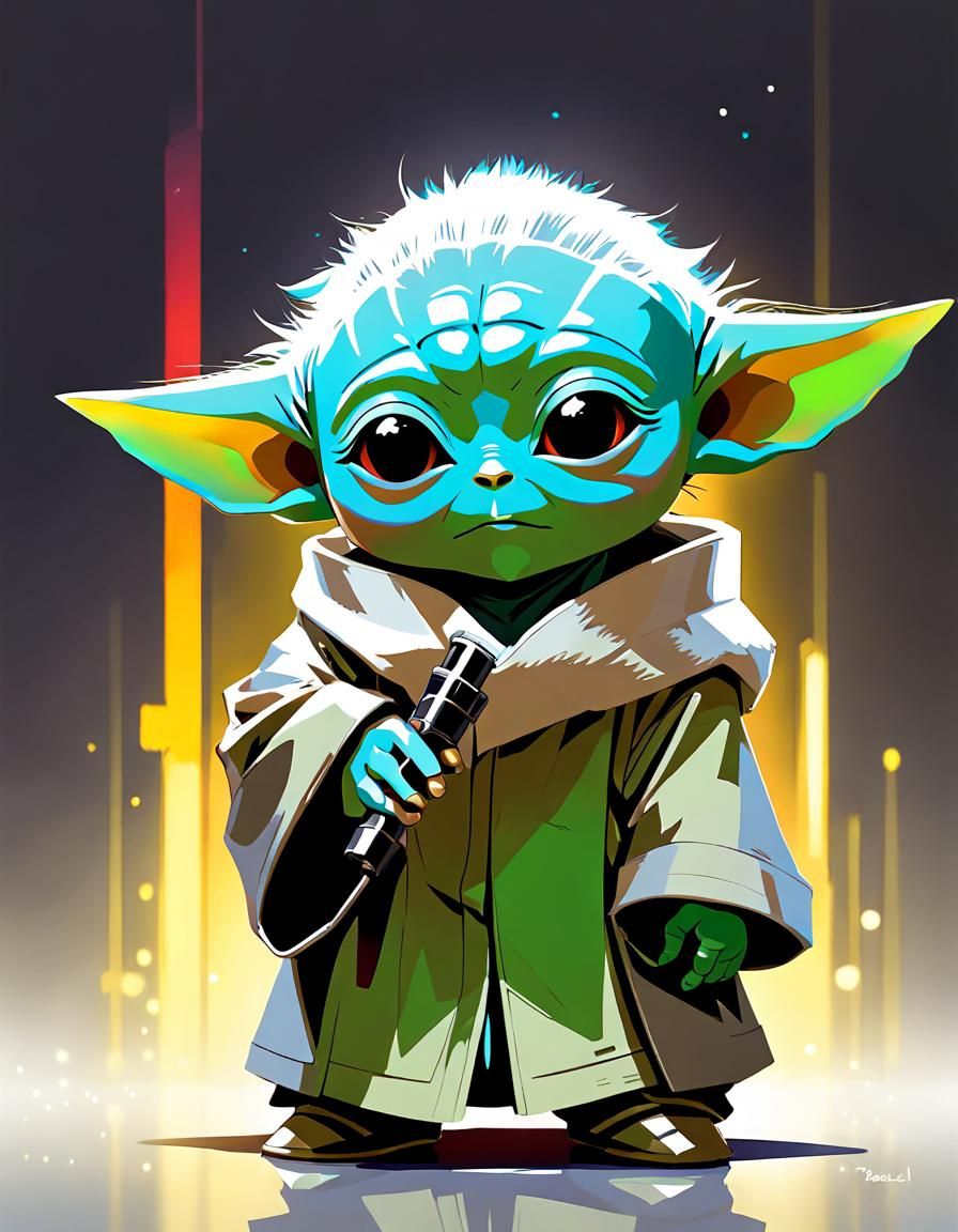 Chibified Baby Yoda Anime-Style Digital Illustration