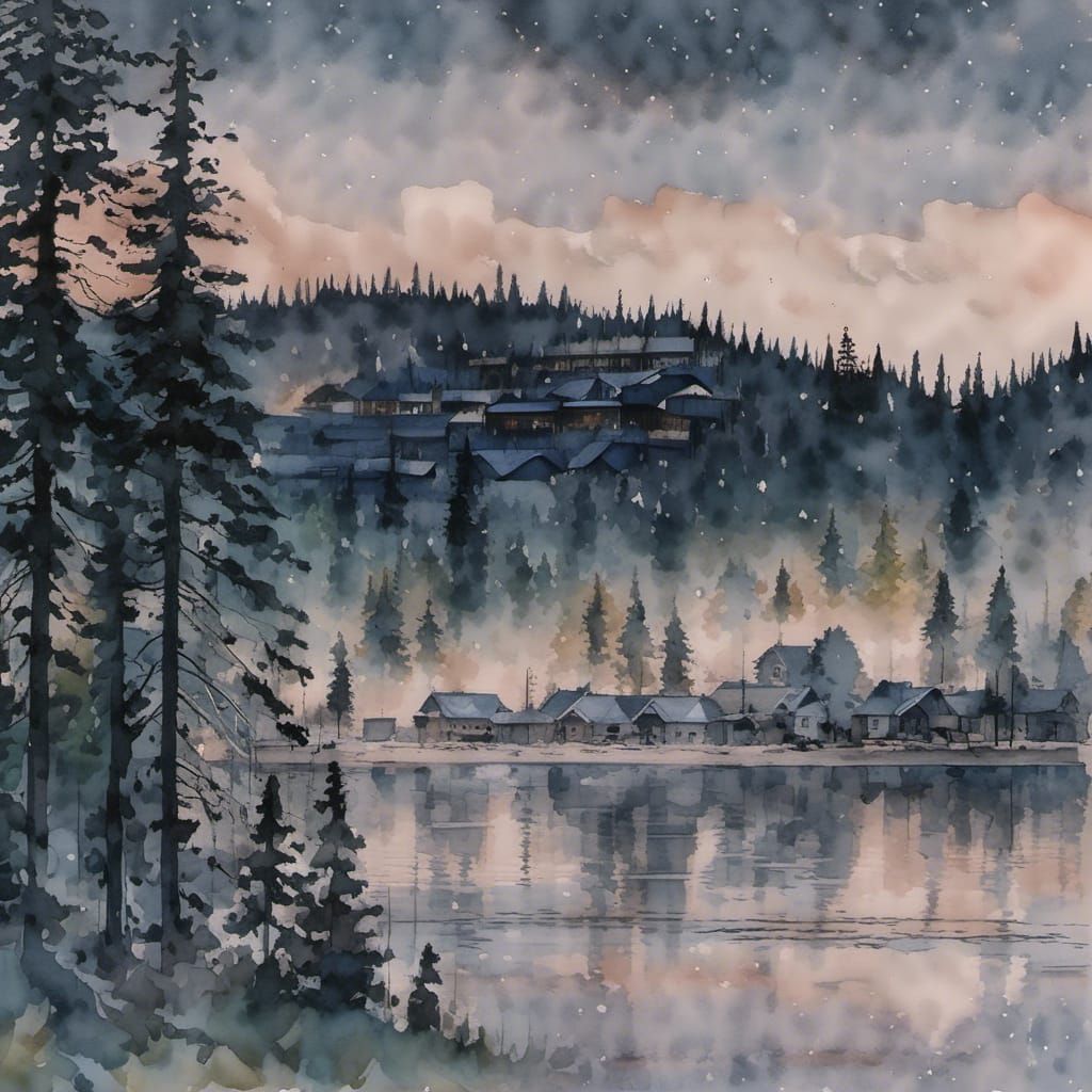 Oslo Suburb: Detailed Watercolor Painting with Moose