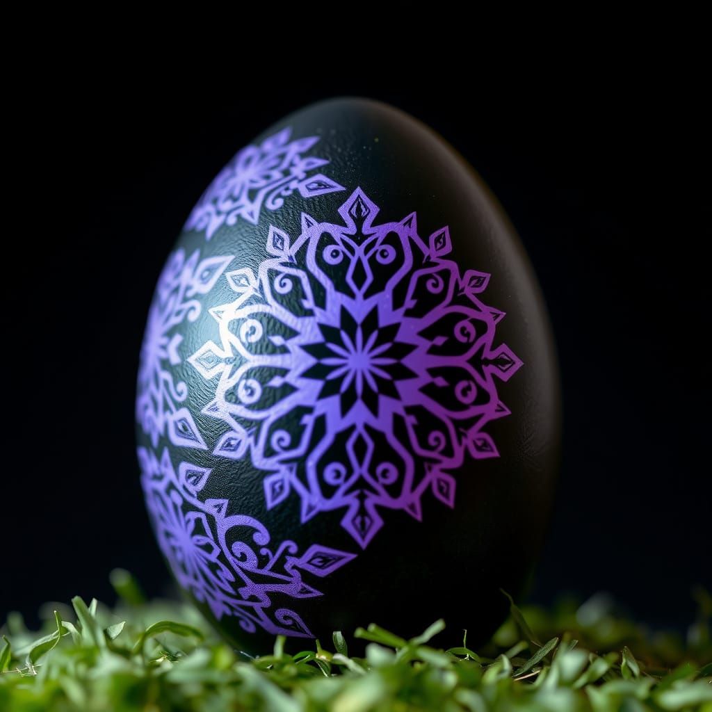 Elegant Black Easter Egg in Vibrant Fractal Pattern