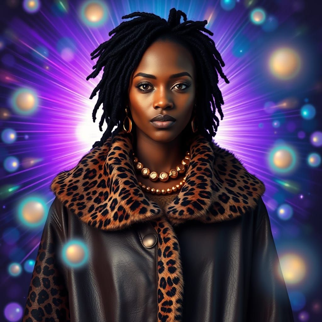 African Woman in Goatskin Cape Portrait