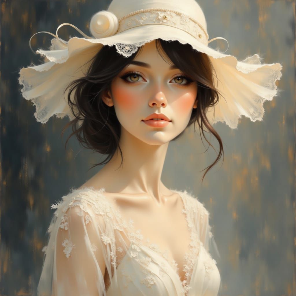 1920s Odessian Woman in Lace Gown and Hat