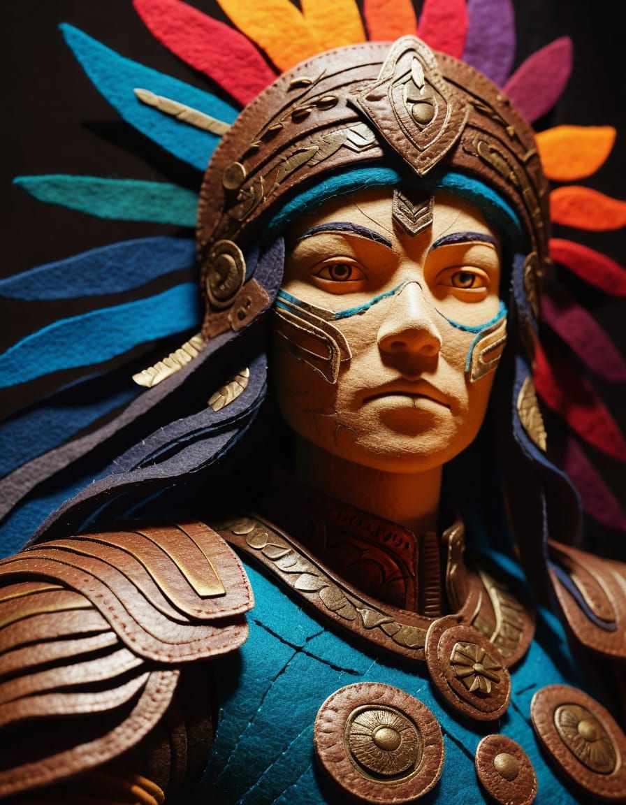 Felt Warrior Woman on Fabric Battlefield