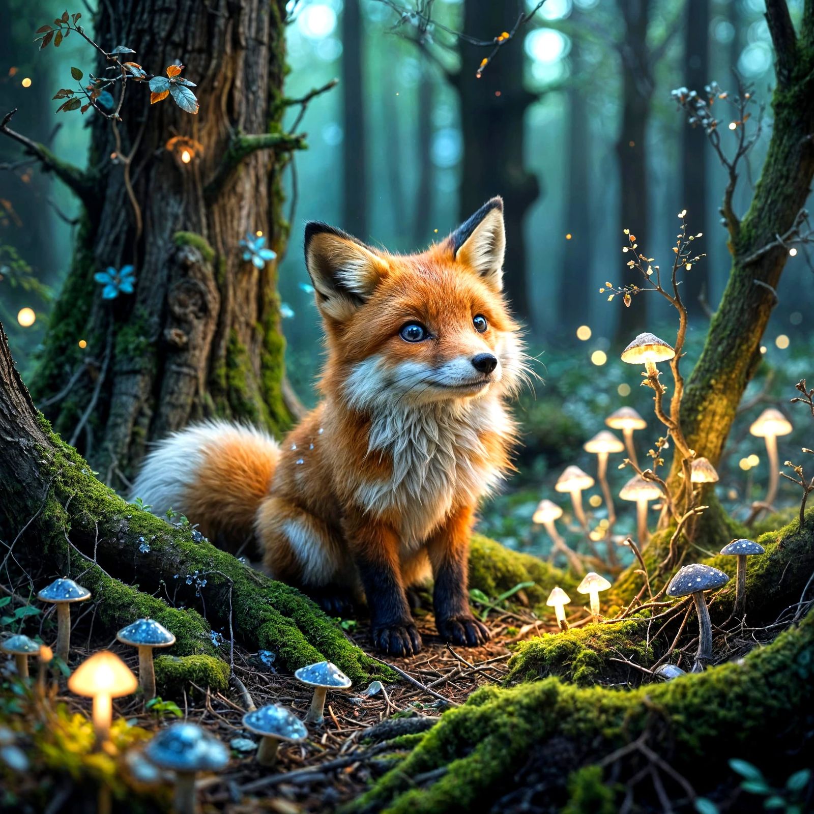 Fox Sleeping in Magical Forest: Storybook Illustration