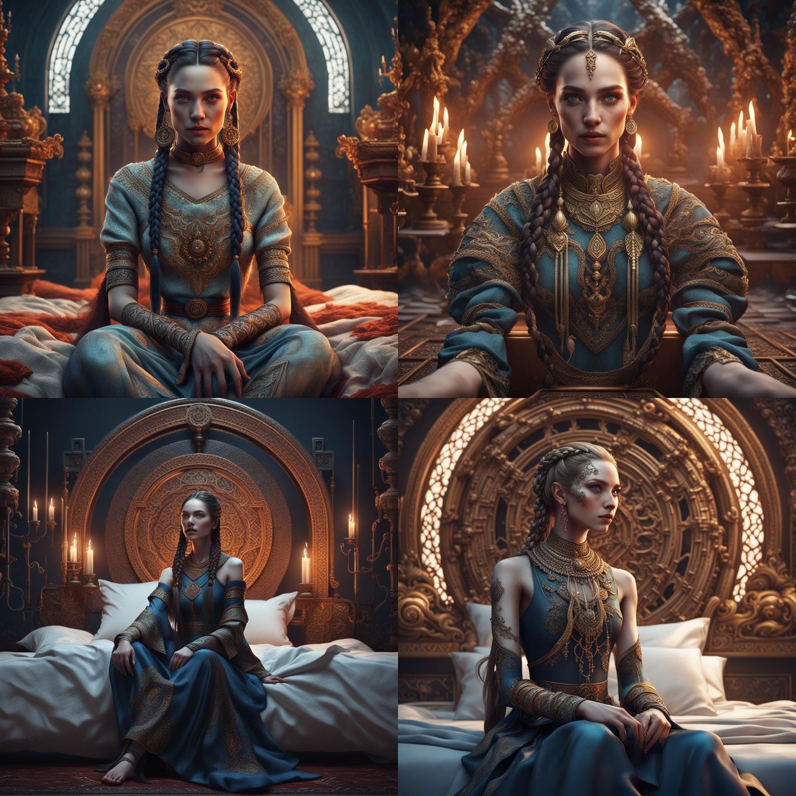 Beautiful Woman with Braids: Detailed Matte Painting
